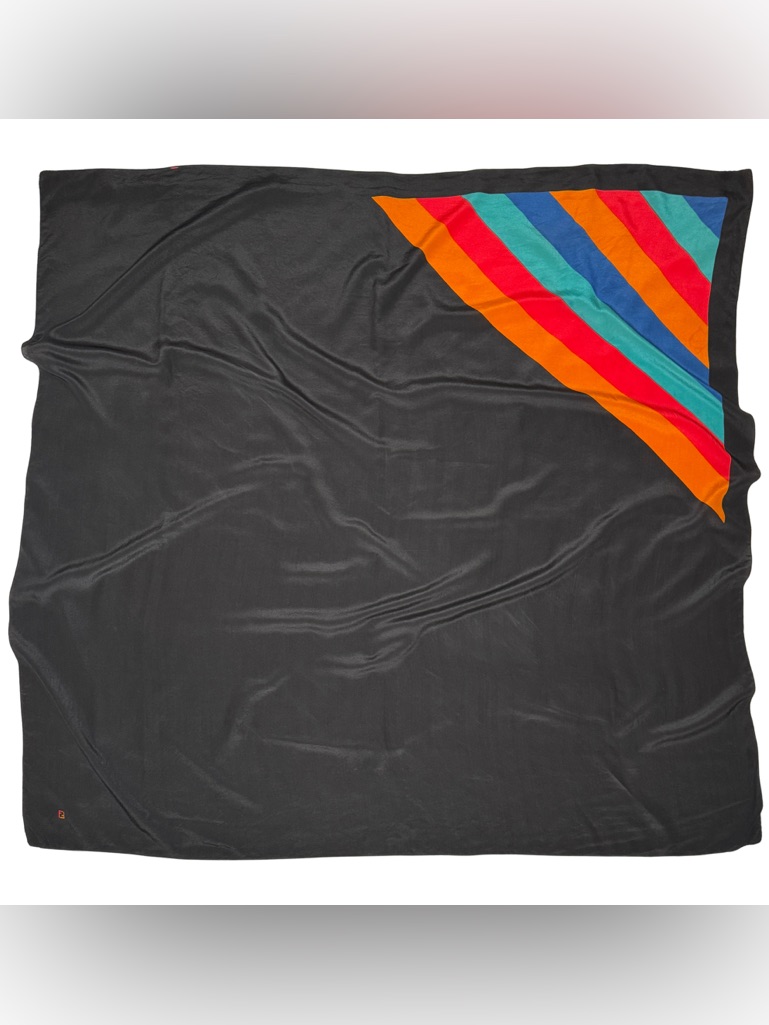 Fendi Silk Square Large Scarf 109 Cm Black Stripe Multicolor Vintage